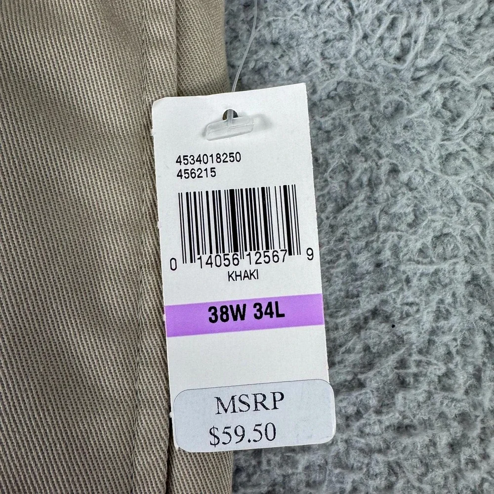 IZOD American Chino Pants Mens 38x34 Khaki Wrinkle Free‎ Classic Leg Flat Front